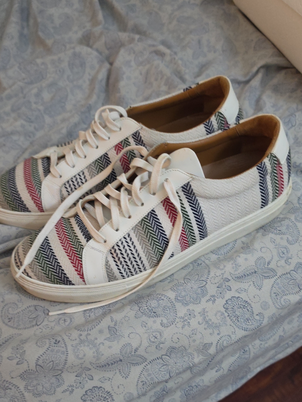 White Sneakers with Multicolor Striped Knit Panels